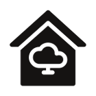 Symbol eines Hauses mit Wolke und Pfeil, steht für Smart Home Cloud-Anbindung.